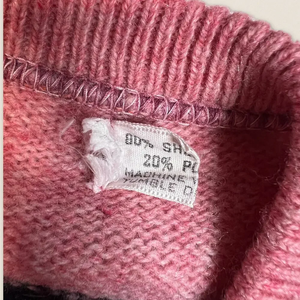 Vintage Pink Wool Blend V Neck Sweater | Size Medium |
